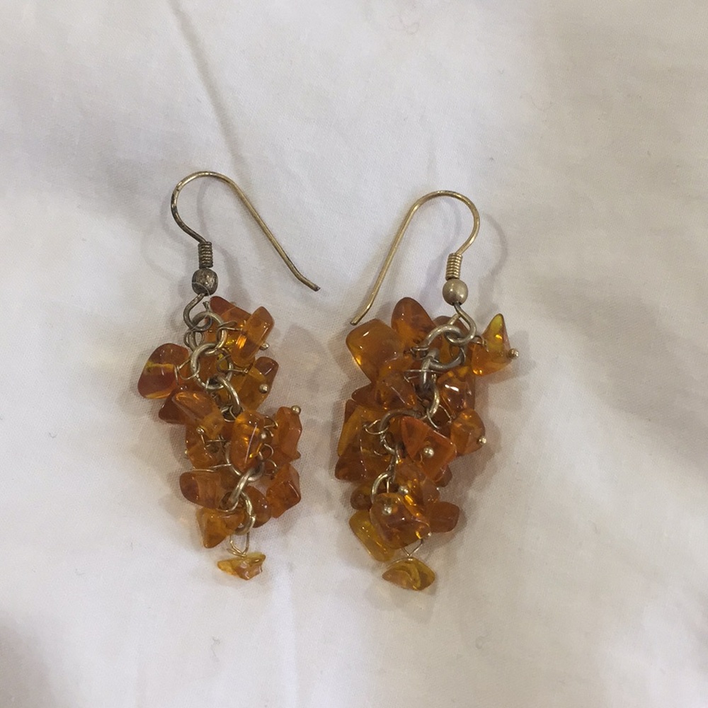 Amber Colored Stone Drop Earrings
